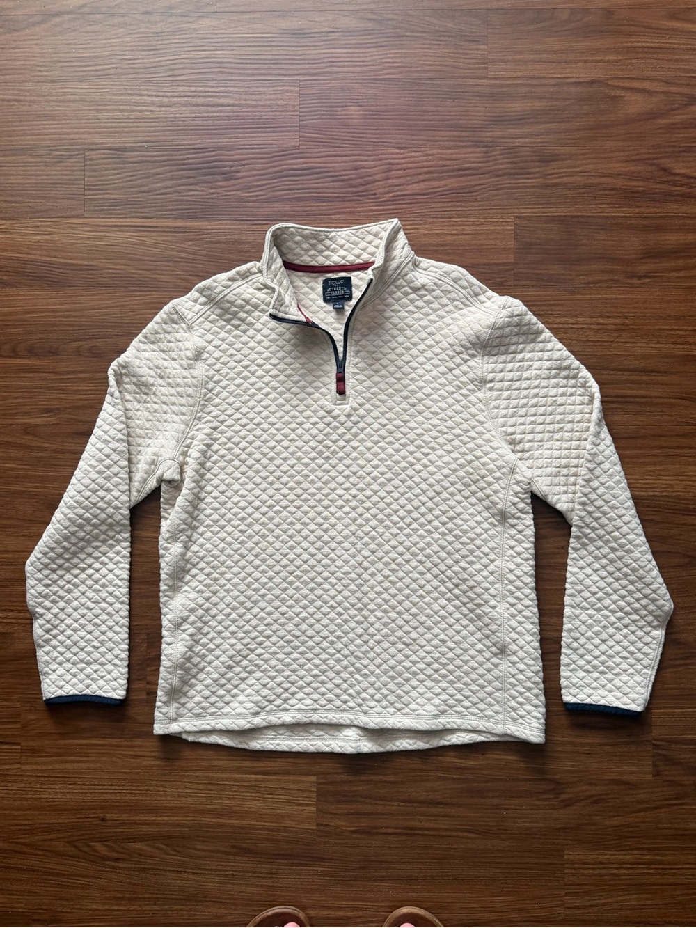 J.Crew Cream Quilted Quarter-Zip Pullover